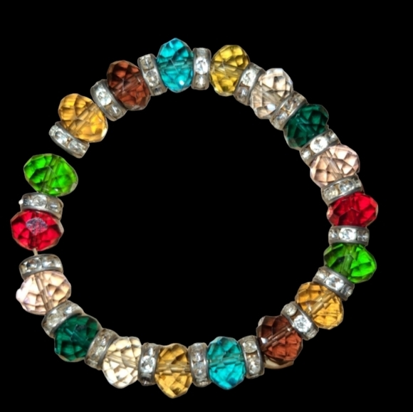 6" Extreamly Flashy Stretchy Multi Colour Crystal Beaded Bracelet L8 - Picture 2 of 2